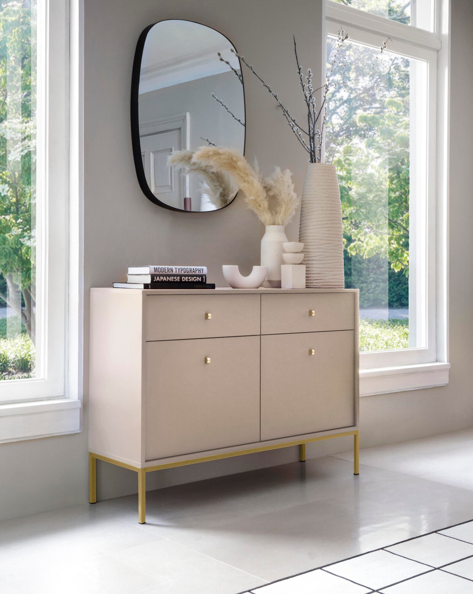 Furnlux Sideboard Beige 104 x 39 x 83 cm style Modern Beige Spanplatte