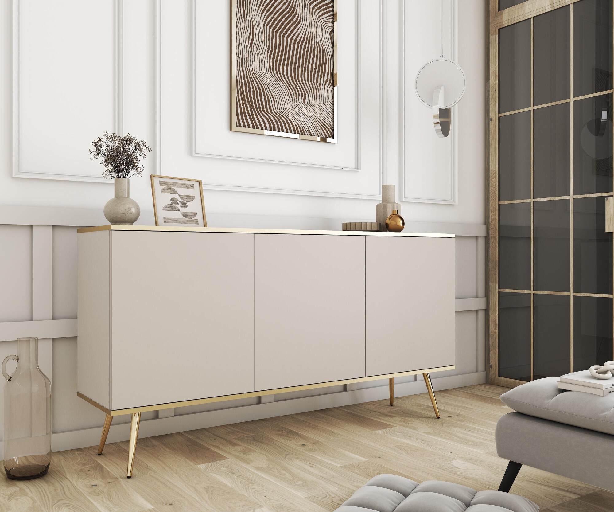 Furnlux Sideboard, Beige, Holzwerkstoff, 160x85x39 cm, Wohnzimmer, Kommoden & Sideboards, Sideboards