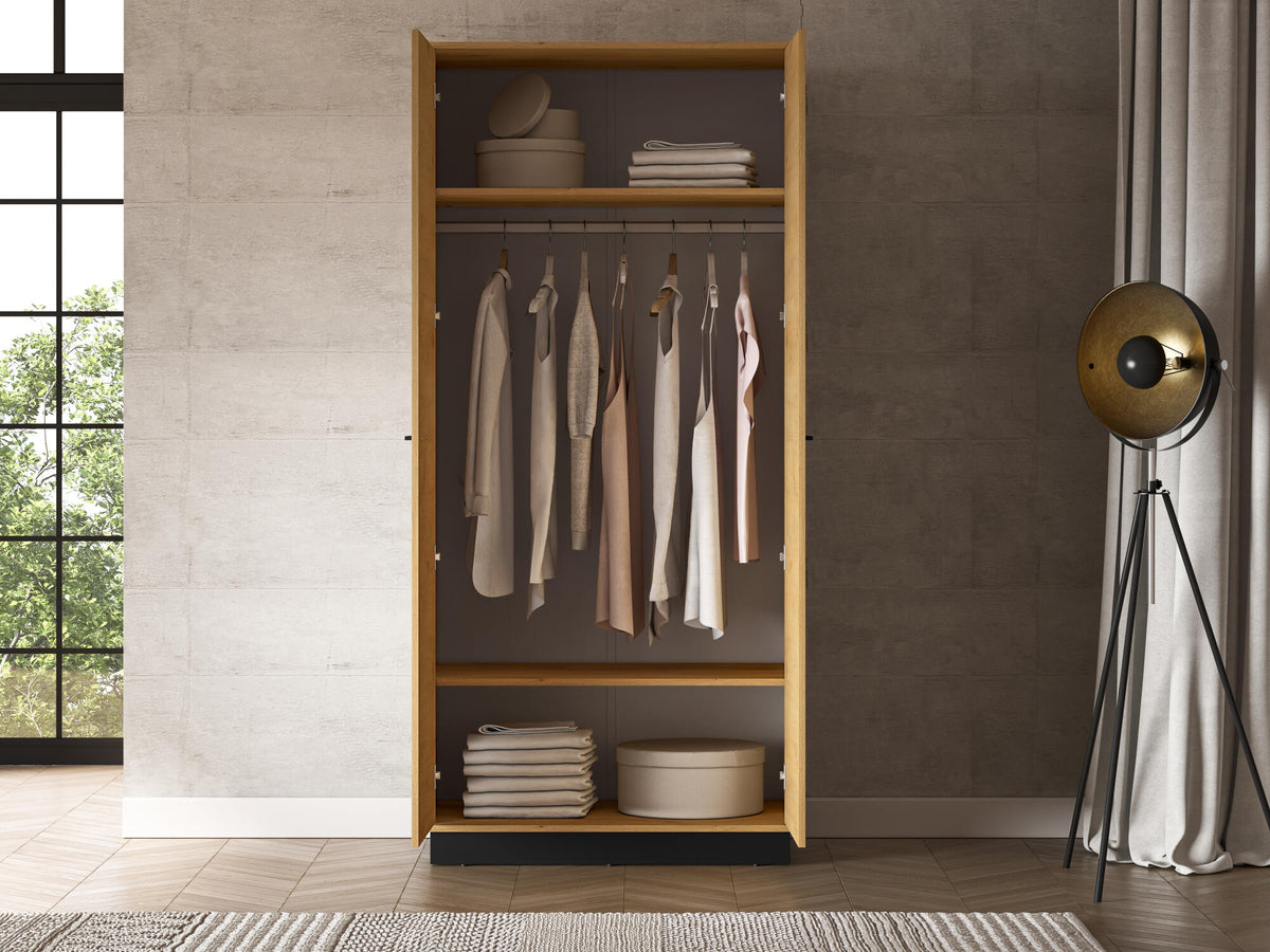 WARDROBE MODESTO OAK & BLACK 92CM – Furnlux